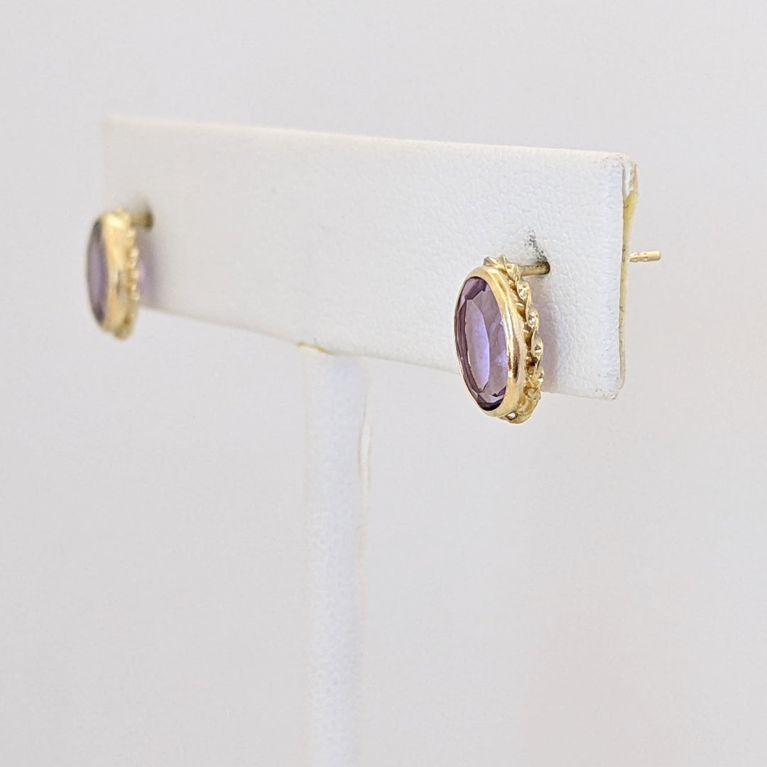 14K AMETHYST OVAL 6X8 BEZEL GOLD TRIM ESTATE RING 0.9 GRAMS