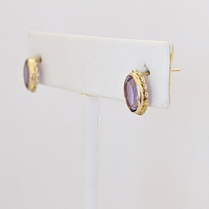 14K AMETHYST OVAL 6X8 BEZEL GOLD TRIM ESTATE RING 0.9 GRAMS
