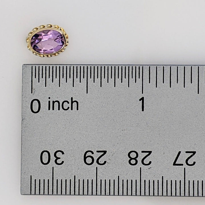14K AMETHYST OVAL 6X8 BEZEL GOLD TRIM ESTATE RING 0.9 GRAMS
