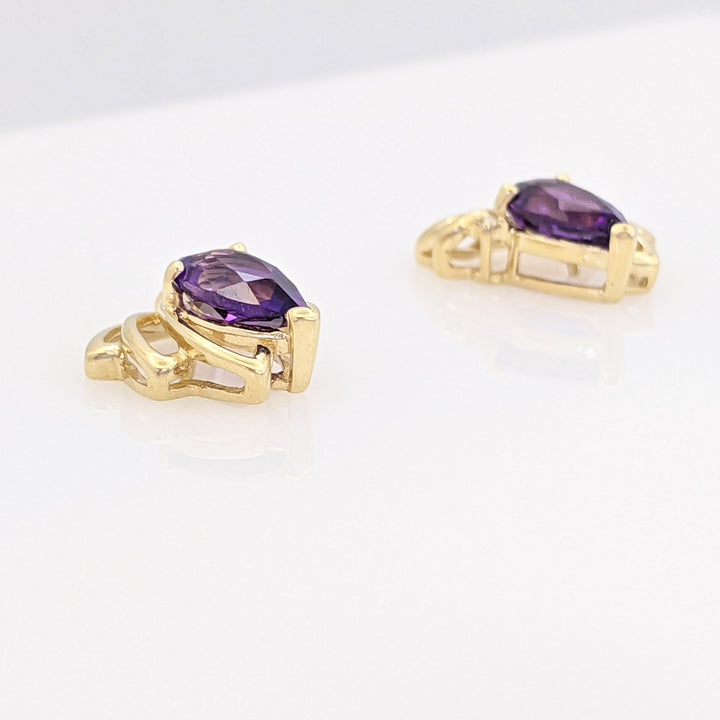 14K AMETHYST PEAR 6X9 WITH MELEE GOLD WAVE ESTATE EARRINGS 3.2 GRAMS