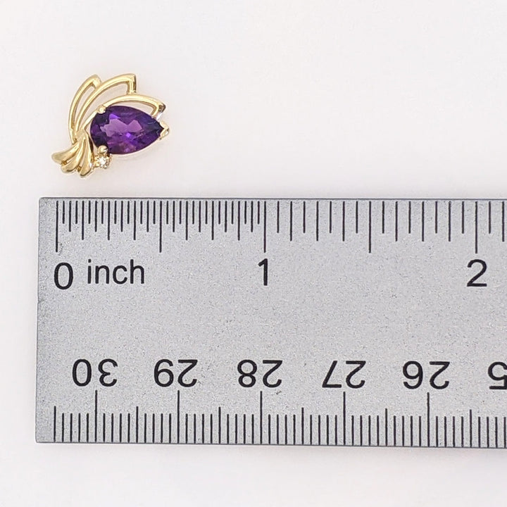 14K AMETHYST PEAR 6X9 WITH MELEE GOLD WAVE ESTATE EARRINGS 3.2 GRAMS