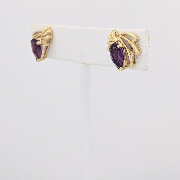 14K AMETHYST PEAR 6X9 WITH MELEE GOLD WAVE ESTATE EARRINGS 3.2 GRAMS