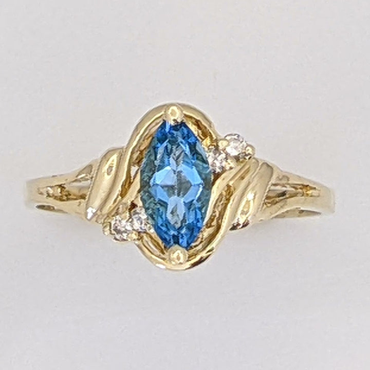 14K BLUE TOPAZ MARQUISE 4X8 WITH (4) MELEE ESTATE RING 2.2 GRAMS