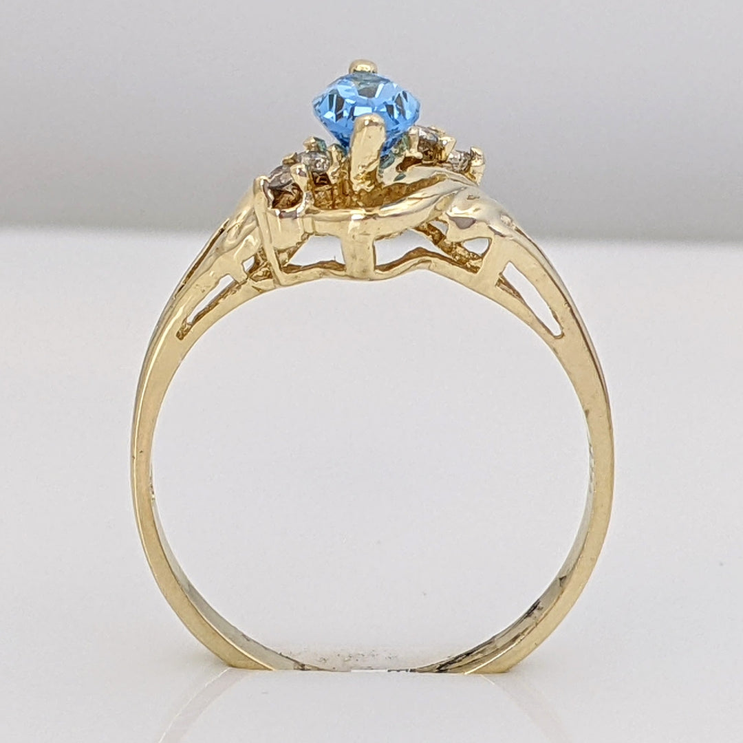 14K BLUE TOPAZ MARQUISE 4X8 WITH (4) MELEE ESTATE RING 2.2 GRAMS