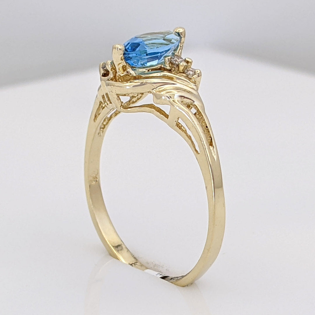 14K BLUE TOPAZ MARQUISE 4X8 WITH (4) MELEE ESTATE RING 2.2 GRAMS