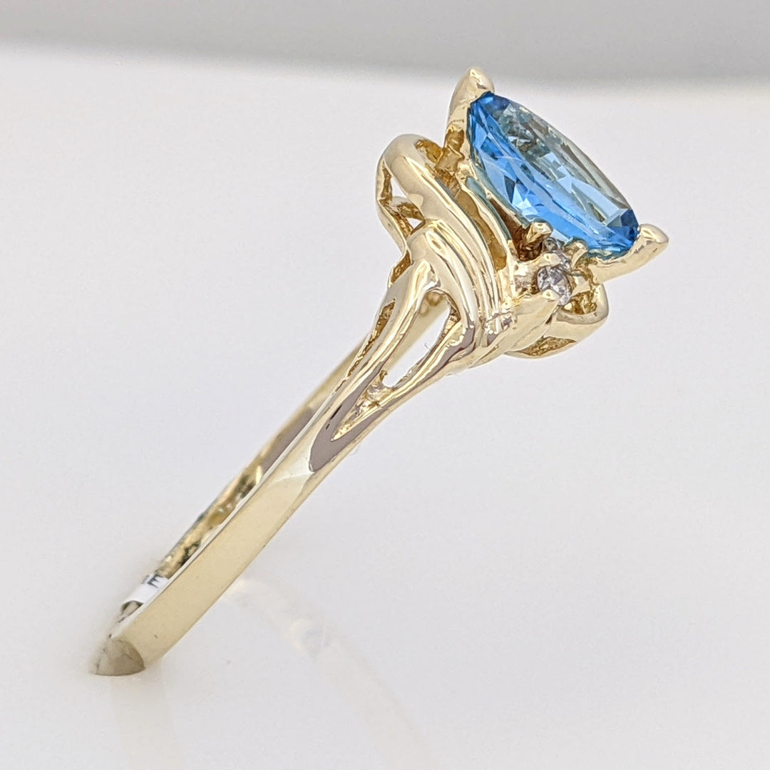 14K BLUE TOPAZ MARQUISE 4X8 WITH (4) MELEE ESTATE RING 2.2 GRAMS