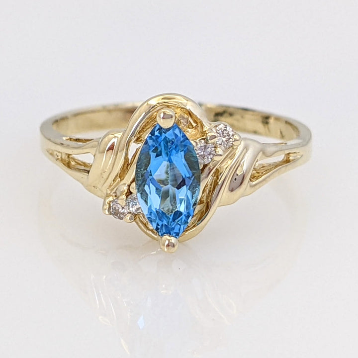14K BLUE TOPAZ MARQUISE 4X8 WITH (4) MELEE ESTATE RING 2.2 GRAMS