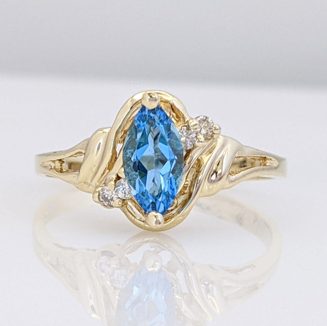 14K BLUE TOPAZ MARQUISE 4X8 WITH (4) MELEE ESTATE RING 2.2 GRAMS