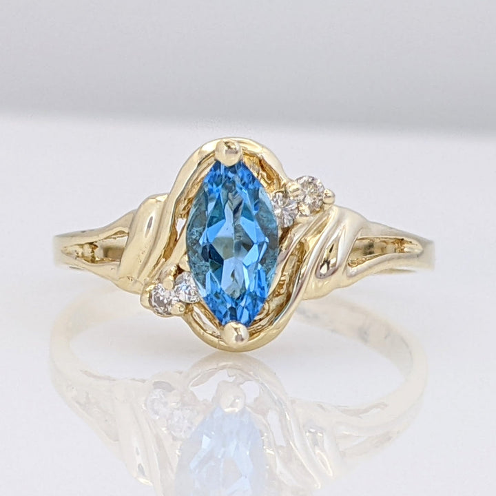 14K BLUE TOPAZ MARQUISE 4X8 WITH (4) MELEE ESTATE RING 2.2 GRAMS