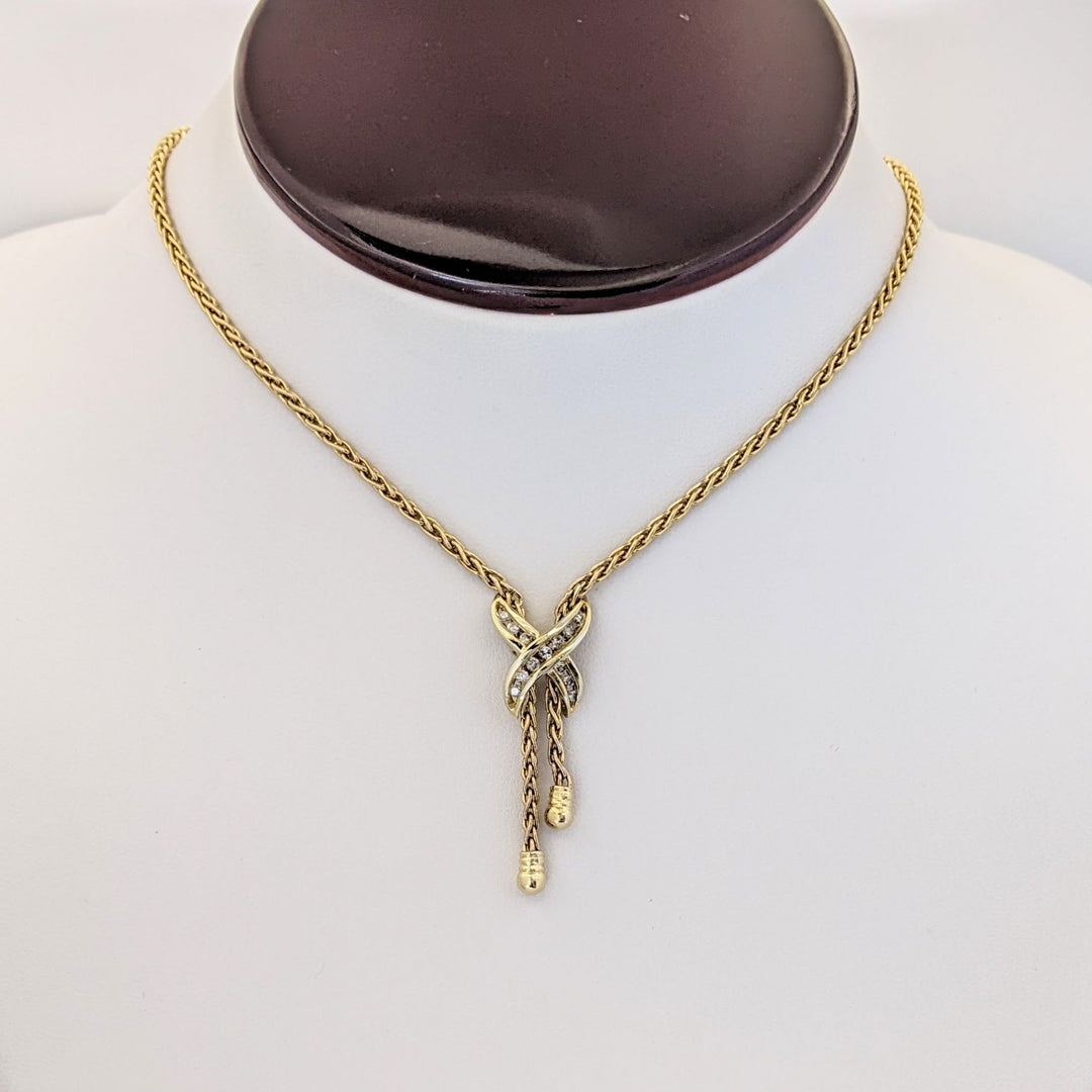 14K .20 CARAT TOTAL WEIGHT DIAMOND ROUND (13) "X"CHANNEL ESTATE NECKLACE 7.0 GRAMS