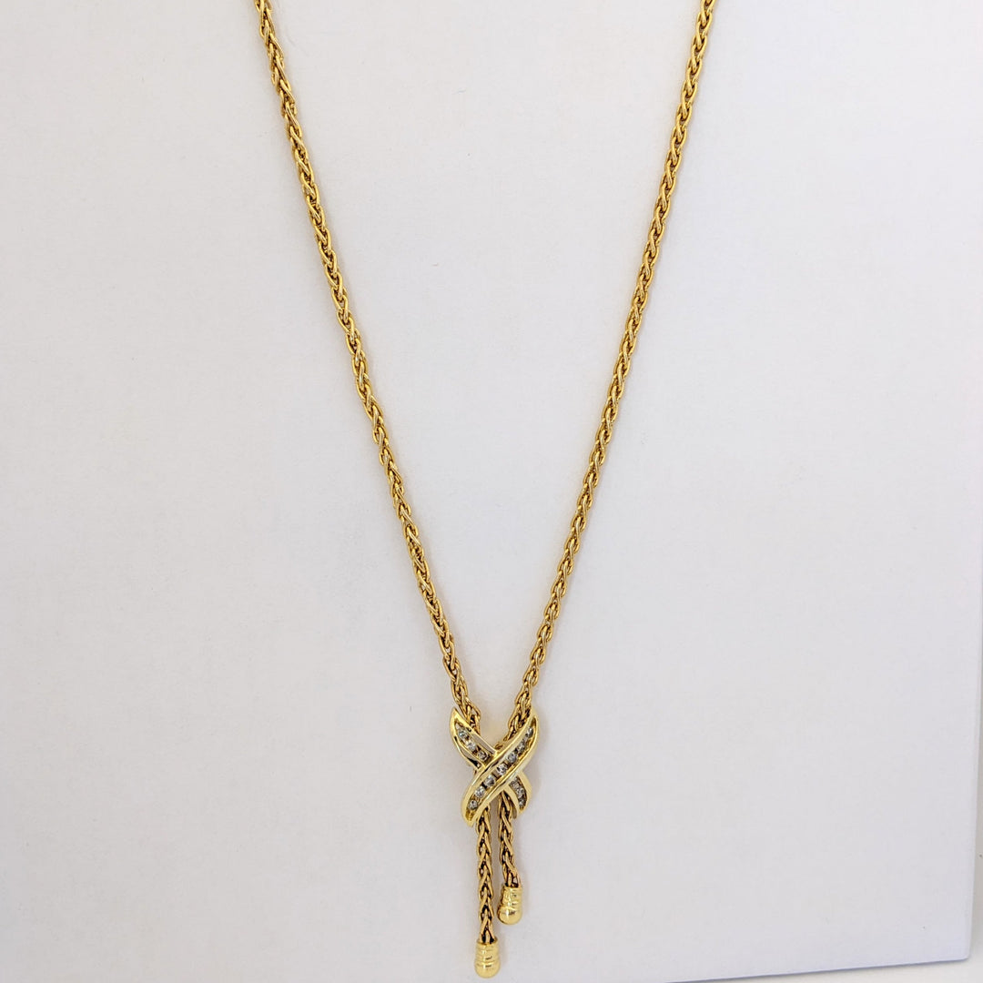 14K .20 CARAT TOTAL WEIGHT DIAMOND ROUND (13) "X"CHANNEL ESTATE NECKLACE 7.0 GRAMS