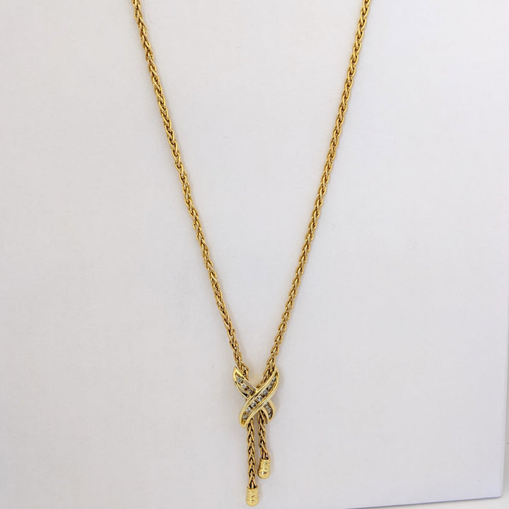 14K .20 CARAT TOTAL WEIGHT DIAMOND ROUND (13) "X"CHANNEL ESTATE NECKLACE 7.0 GRAMS