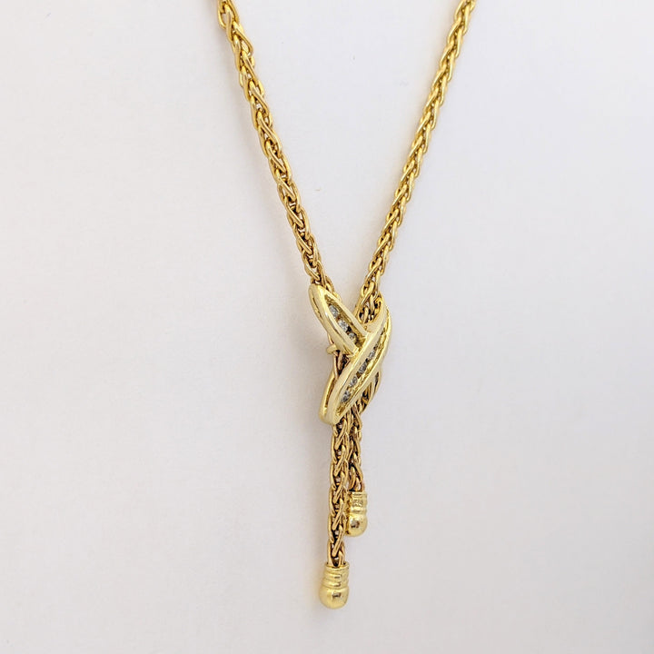 14K .20 CARAT TOTAL WEIGHT DIAMOND ROUND (13) "X"CHANNEL ESTATE NECKLACE 7.0 GRAMS