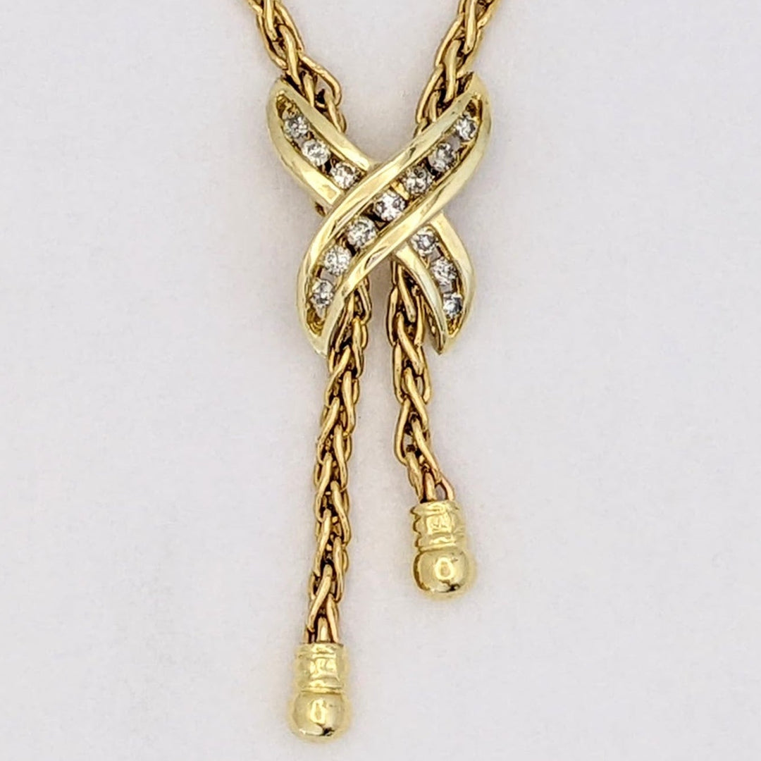 14K .20 CARAT TOTAL WEIGHT DIAMOND ROUND (13) "X"CHANNEL ESTATE NECKLACE 7.0 GRAMS