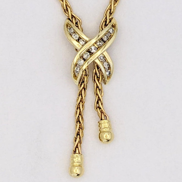 14K .20 CARAT TOTAL WEIGHT DIAMOND ROUND (13) "X"CHANNEL ESTATE NECKLACE 7.0 GRAMS