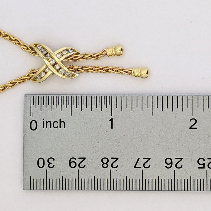 14K .20 CARAT TOTAL WEIGHT DIAMOND ROUND (13) "X"CHANNEL ESTATE NECKLACE 7.0 GRAMS