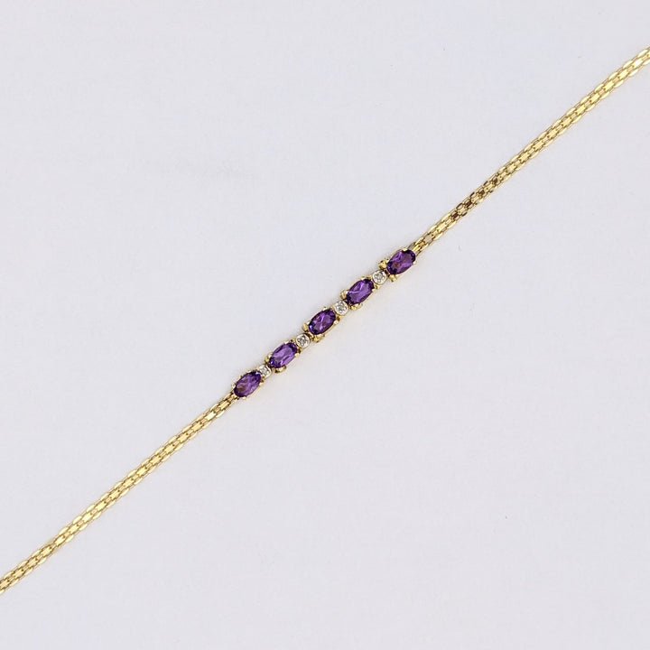 14K AMETHYST OVAL (5) 3X5 WITH MELEE LINK ESTATE BRACELET 2.4 GRAMS