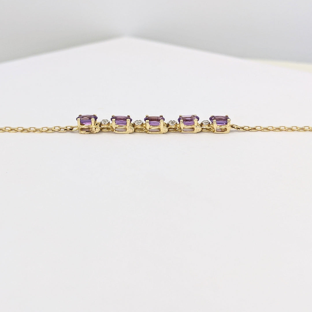 14K AMETHYST OVAL (5) 3X5 WITH MELEE LINK ESTATE BRACELET 2.4 GRAMS