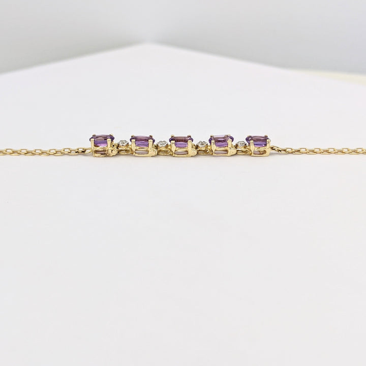 14K AMETHYST OVAL (5) 3X5 WITH MELEE LINK ESTATE BRACELET 2.4 GRAMS