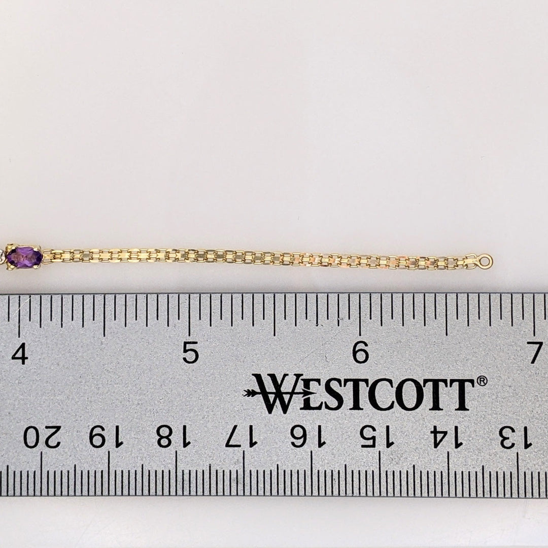 14K AMETHYST OVAL (5) 3X5 WITH MELEE LINK ESTATE BRACELET 2.4 GRAMS