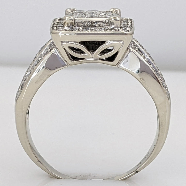 14KW 1.00 CARAT TOTAL WEIGHT I1 I DIAMOND PRINCESS CUT (9) ROUND (44) ESTATE CLUSTER RING 5.6 GRAMS