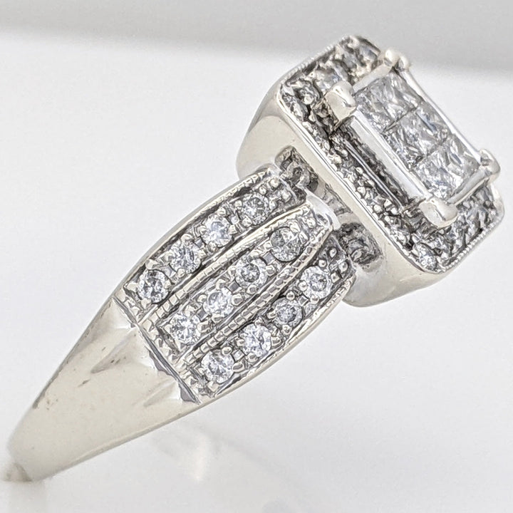 14KW 1.00 CARAT TOTAL WEIGHT I1 I DIAMOND PRINCESS CUT (9) ROUND (44) ESTATE CLUSTER RING 5.6 GRAMS