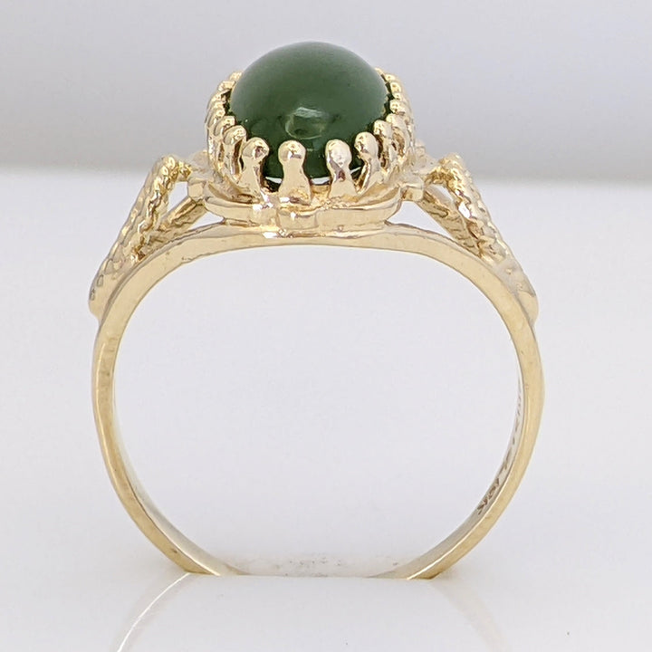 10K JADE GREEN OVAL 7X14 MULTI-PRONG OPEN SIDES ESTATE RING 3.3 GRAMS