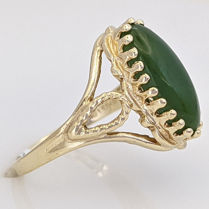 10K JADE GREEN OVAL 7X14 MULTI-PRONG OPEN SIDES ESTATE RING 3.3 GRAMS