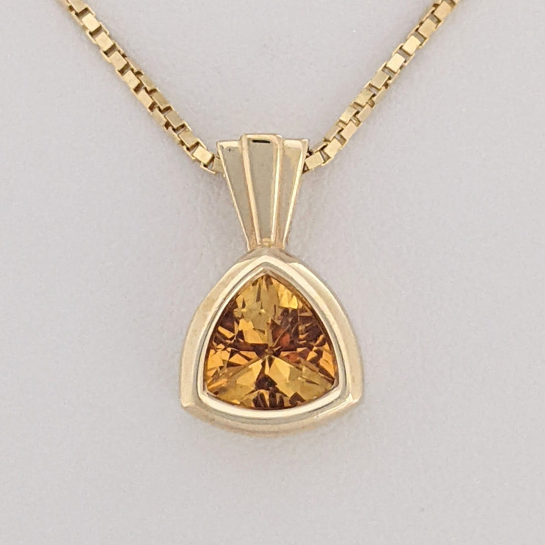 14K CITRINE TRILLION 7MM BEZEL ESTATE PENDANT &amp; CHAIN 5.2 GRAMS