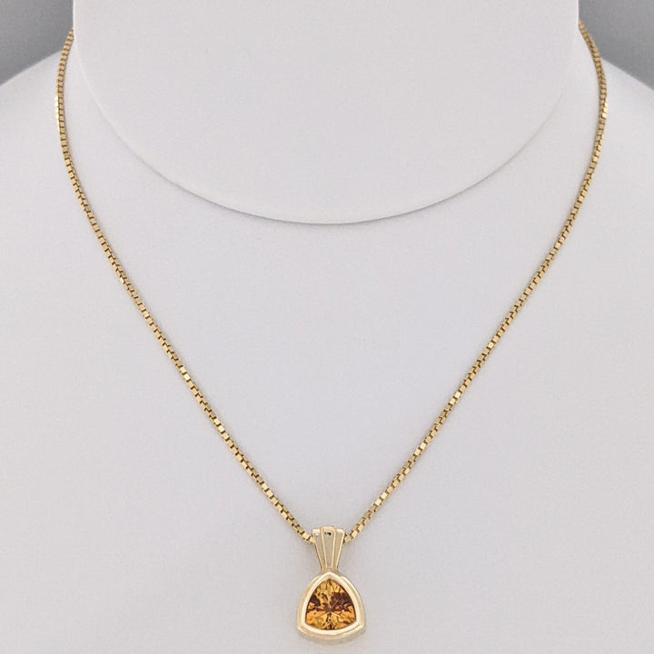14K CITRINE TRILLION 7MM BEZEL ESTATE PENDANT &amp; CHAIN 5.2 GRAMS