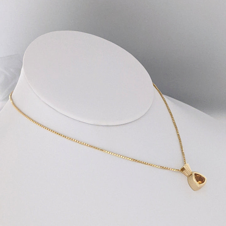 14K CITRINE TRILLION 7MM BEZEL ESTATE PENDANT &amp; CHAIN 5.2 GRAMS