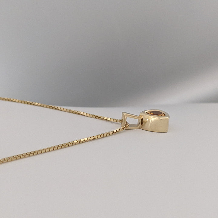 14K CITRINE TRILLION 7MM BEZEL ESTATE PENDANT &amp; CHAIN 5.2 GRAMS