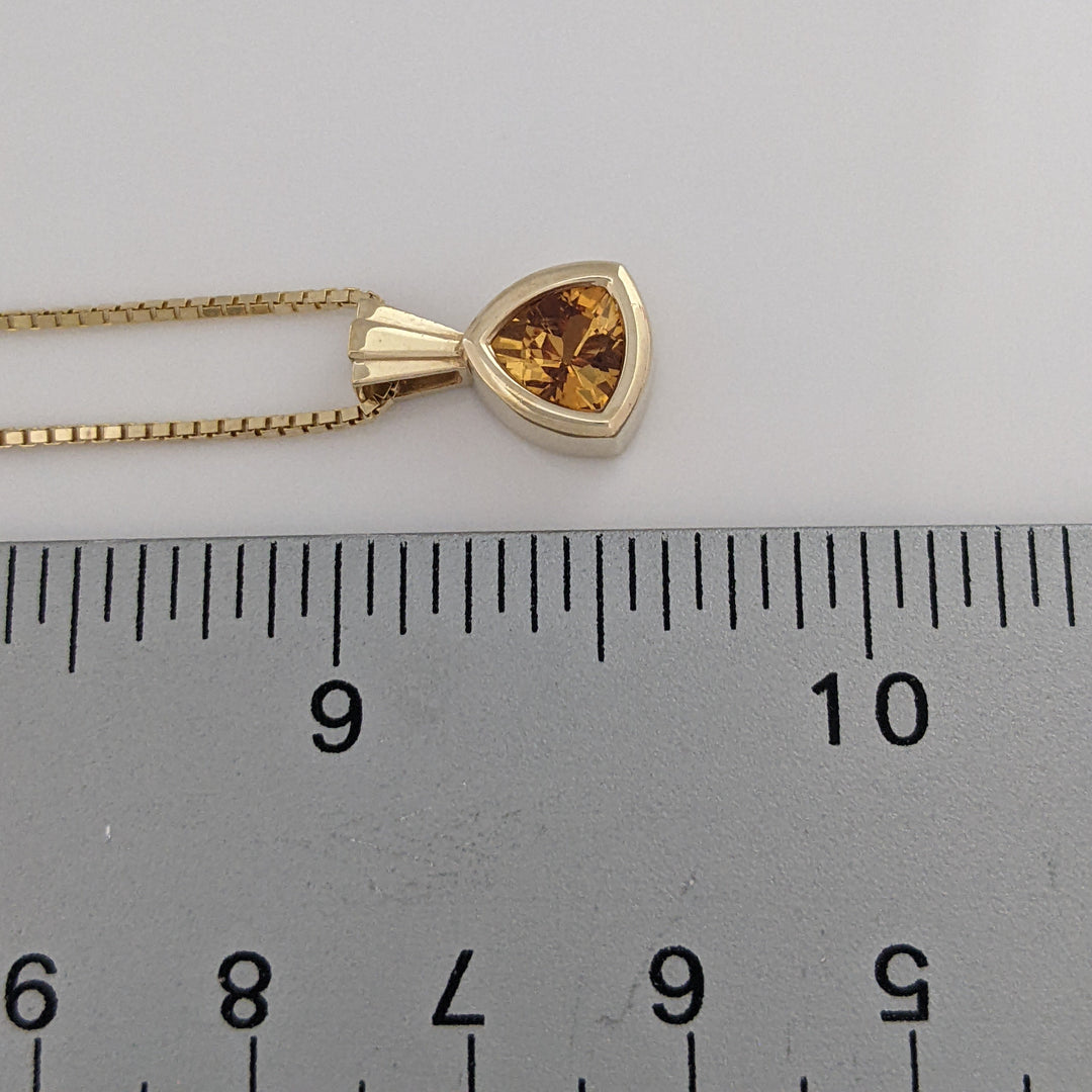 14K CITRINE TRILLION 7MM BEZEL ESTATE PENDANT &amp; CHAIN 5.2 GRAMS