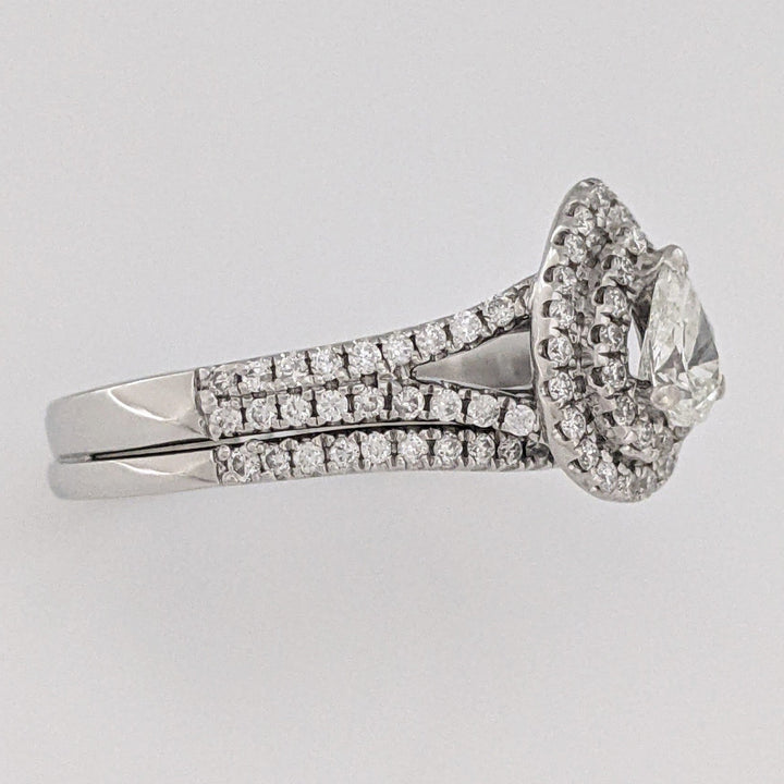 14K WHITE 1.12 CARAT TOTAL WEIGHT SI1 I DIAMOND PEAR (1) ROUND (93) ESTATE HALO RING 5.6 GRAMS