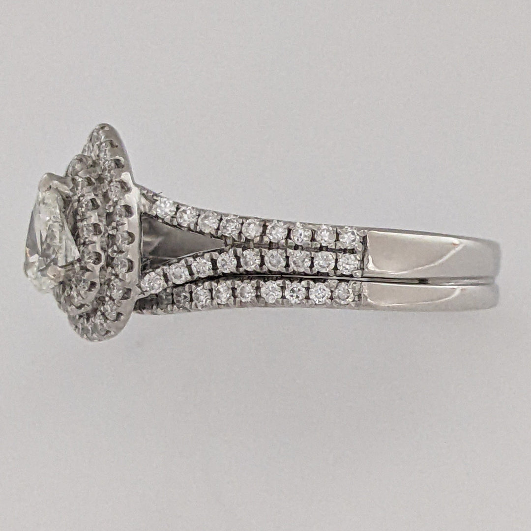 14K WHITE 1.12 CARAT TOTAL WEIGHT SI1 I DIAMOND PEAR (1) ROUND (93) ESTATE HALO RING 5.6 GRAMS