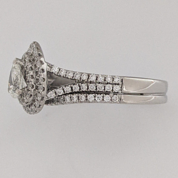 14K WHITE 1.12 CARAT TOTAL WEIGHT SI1 I DIAMOND PEAR (1) ROUND (93) ESTATE HALO RING 5.6 GRAMS