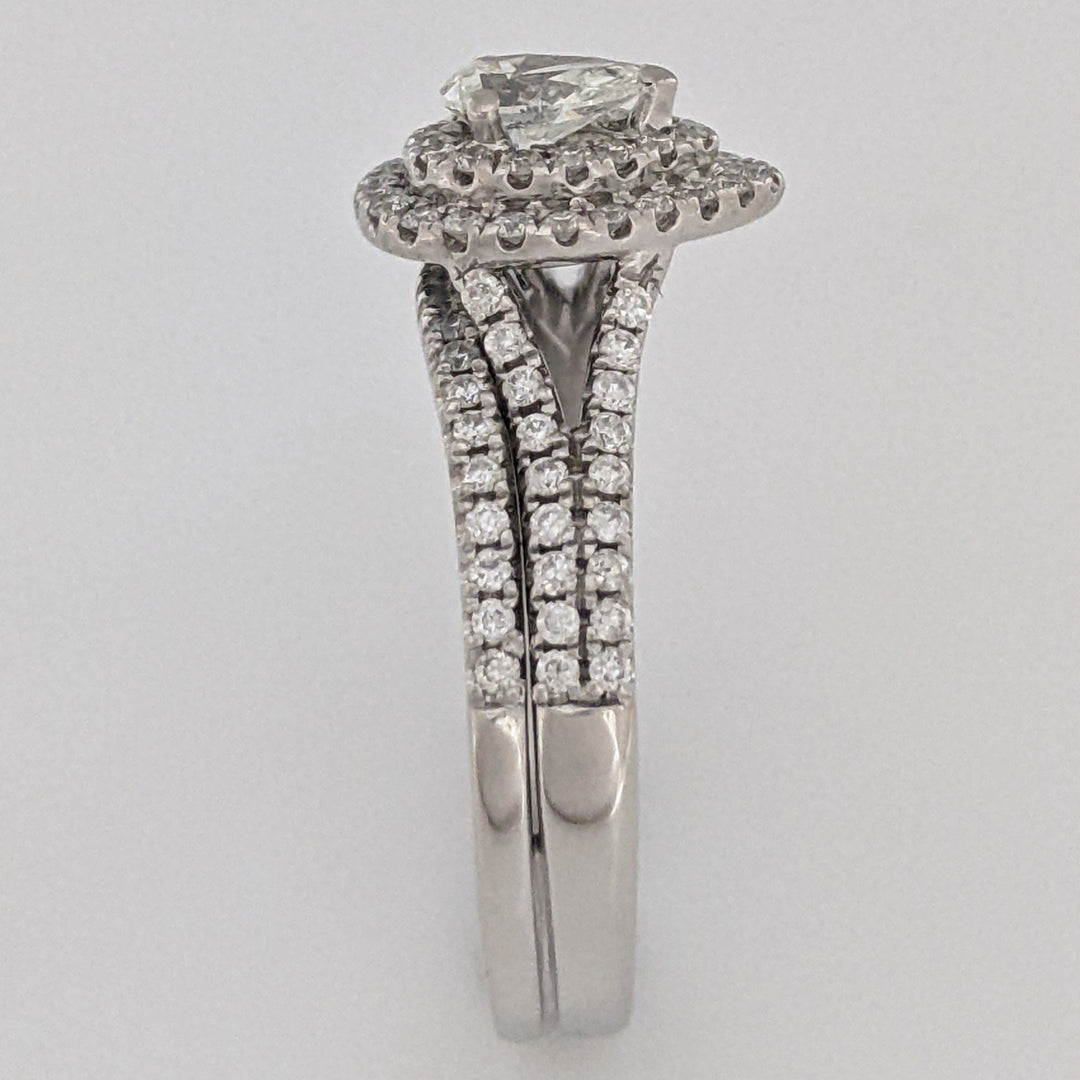 14K WHITE 1.12 CARAT TOTAL WEIGHT SI1 I DIAMOND PEAR (1) ROUND (93) ESTATE HALO RING 5.6 GRAMS