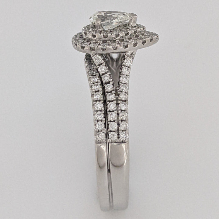 14K WHITE 1.12 CARAT TOTAL WEIGHT SI1 I DIAMOND PEAR (1) ROUND (93) ESTATE HALO RING 5.6 GRAMS