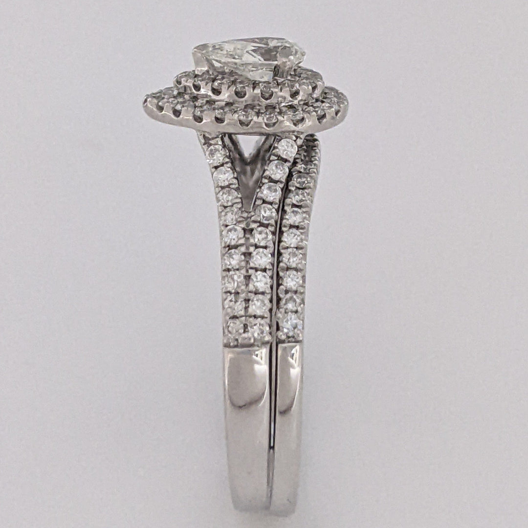 14K WHITE 1.12 CARAT TOTAL WEIGHT SI1 I DIAMOND PEAR (1) ROUND (93) ESTATE HALO RING 5.6 GRAMS