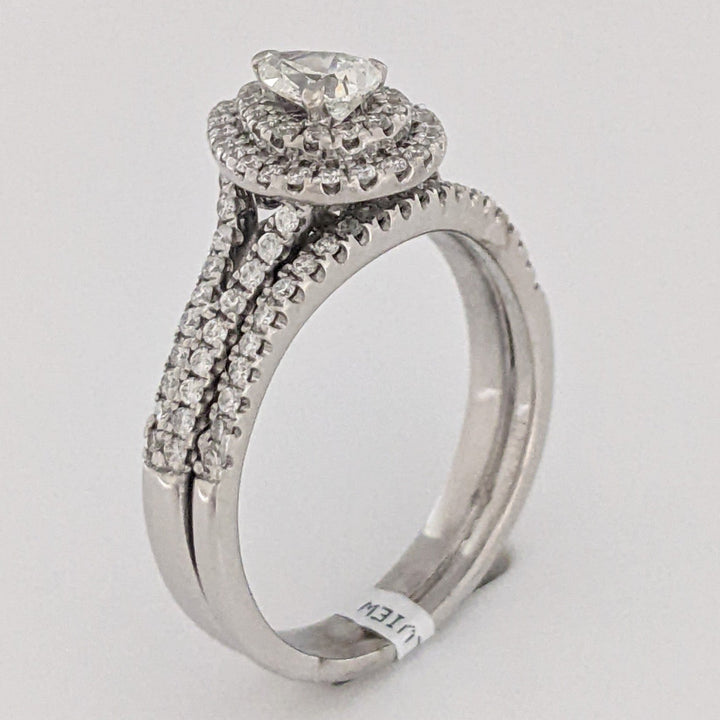 14K WHITE 1.12 CARAT TOTAL WEIGHT SI1 I DIAMOND PEAR (1) ROUND (93) ESTATE HALO RING 5.6 GRAMS