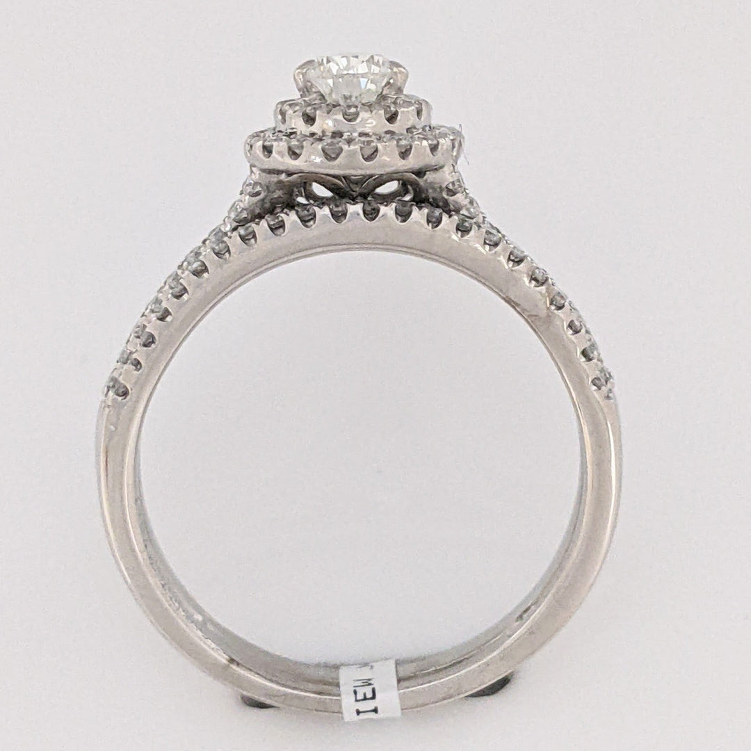 14K WHITE 1.12 CARAT TOTAL WEIGHT SI1 I DIAMOND PEAR (1) ROUND (93) ESTATE HALO RING 5.6 GRAMS