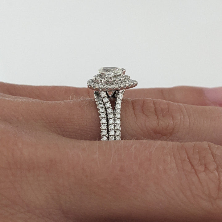 14K WHITE 1.12 CARAT TOTAL WEIGHT SI1 I DIAMOND PEAR (1) ROUND (93) ESTATE HALO RING 5.6 GRAMS
