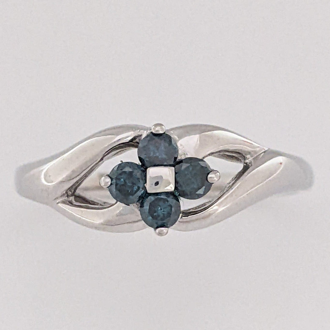14K WHITE .20 CARAT TOTAL WEIGHT BLUE DIAMOND ROUND (4) FLORAL OPEN TOP ESTATE RING 3.3 GRAMS