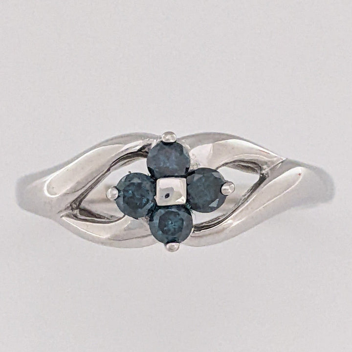 14K WHITE .20 CARAT TOTAL WEIGHT BLUE DIAMOND ROUND (4) FLORAL OPEN TOP ESTATE RING 3.3 GRAMS
