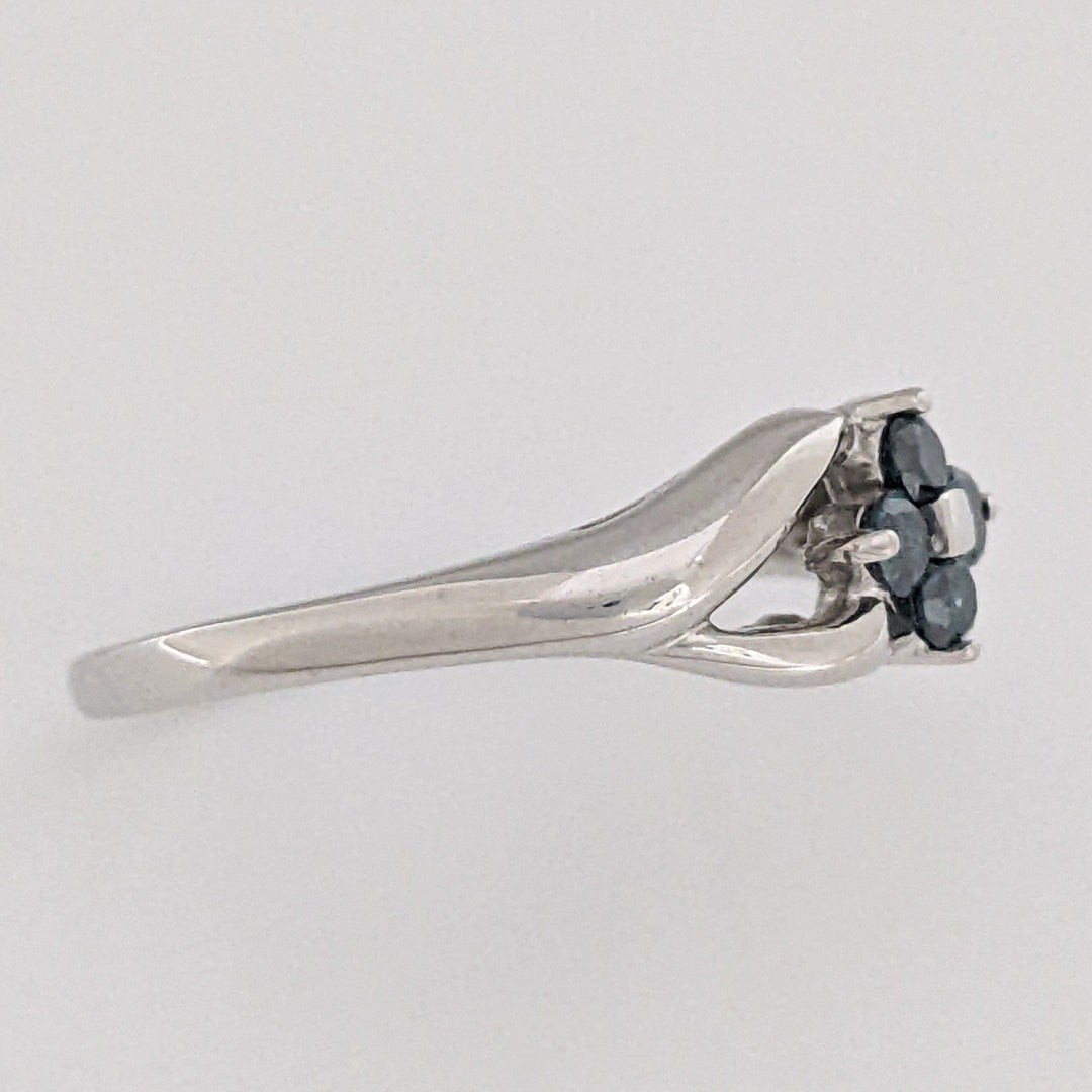 14K WHITE .20 CARAT TOTAL WEIGHT BLUE DIAMOND ROUND (4) FLORAL OPEN TOP ESTATE RING 3.3 GRAMS