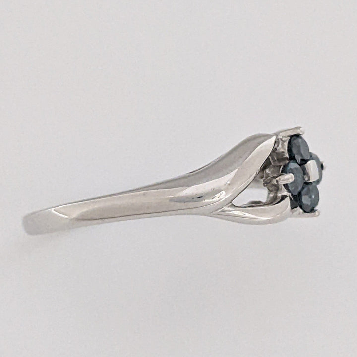 14K WHITE .20 CARAT TOTAL WEIGHT BLUE DIAMOND ROUND (4) FLORAL OPEN TOP ESTATE RING 3.3 GRAMS