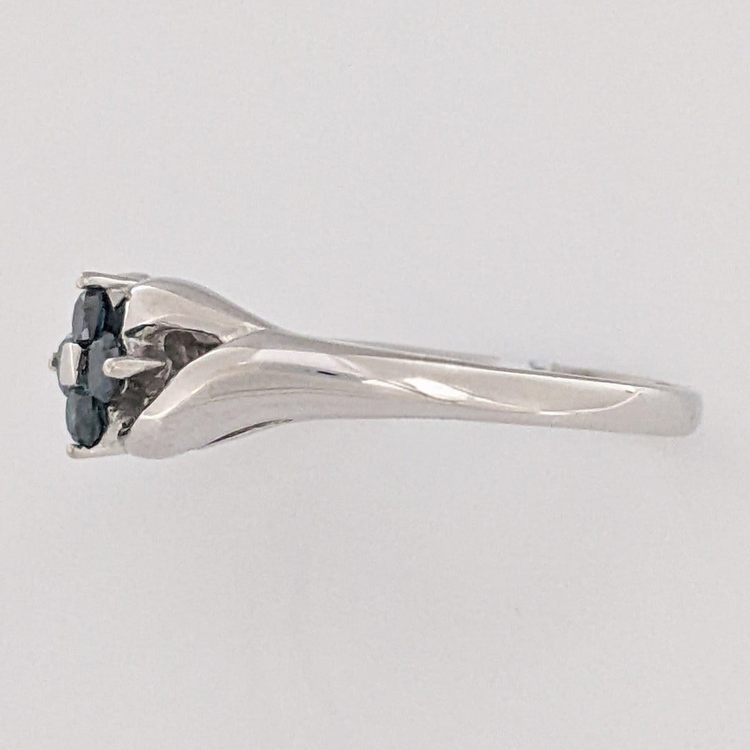 14K WHITE .20 CARAT TOTAL WEIGHT BLUE DIAMOND ROUND (4) FLORAL OPEN TOP ESTATE RING 3.3 GRAMS