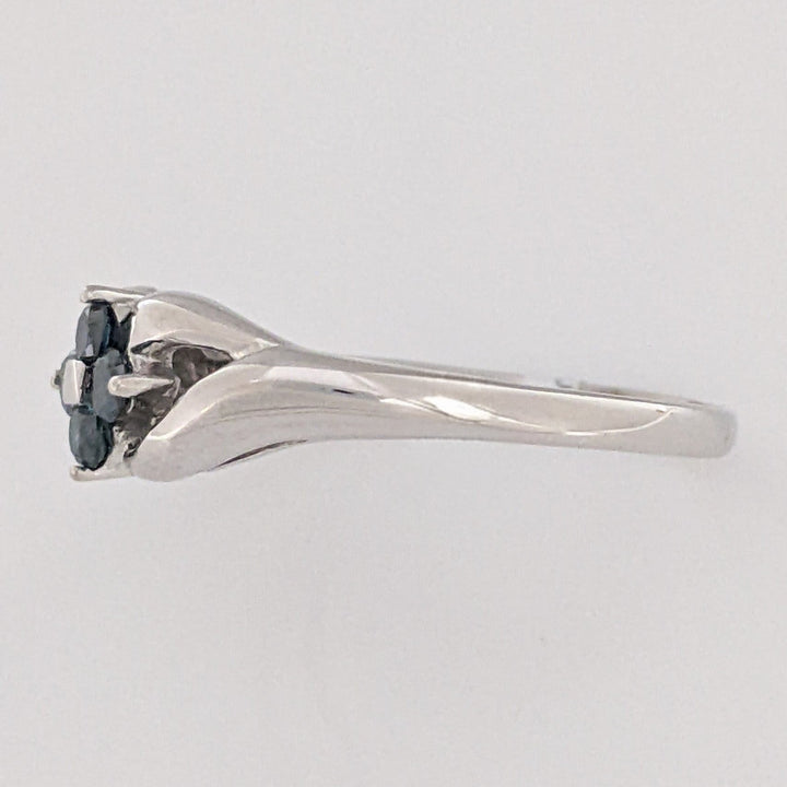 14K WHITE .20 CARAT TOTAL WEIGHT BLUE DIAMOND ROUND (4) FLORAL OPEN TOP ESTATE RING 3.3 GRAMS