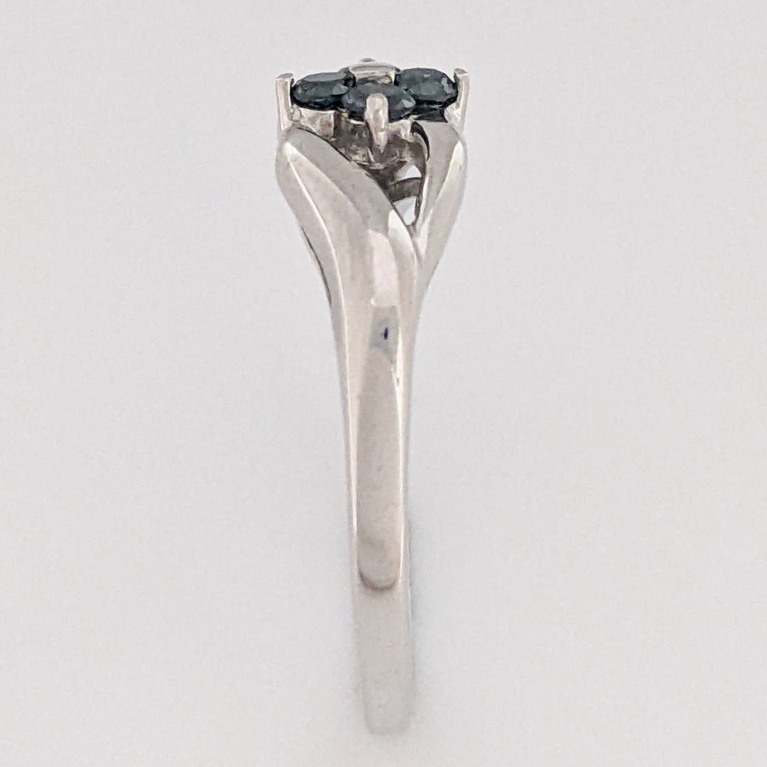 14K WHITE .20 CARAT TOTAL WEIGHT BLUE DIAMOND ROUND (4) FLORAL OPEN TOP ESTATE RING 3.3 GRAMS