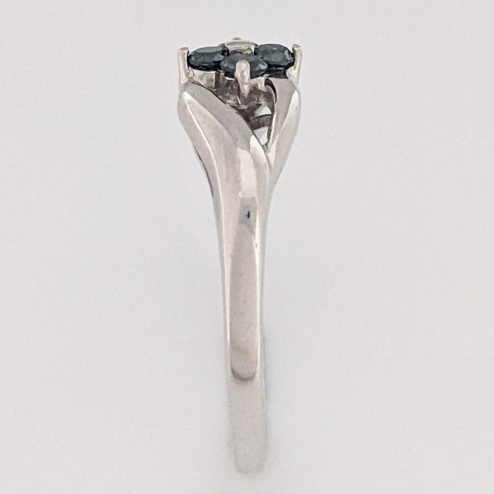 14K WHITE .20 CARAT TOTAL WEIGHT BLUE DIAMOND ROUND (4) FLORAL OPEN TOP ESTATE RING 3.3 GRAMS